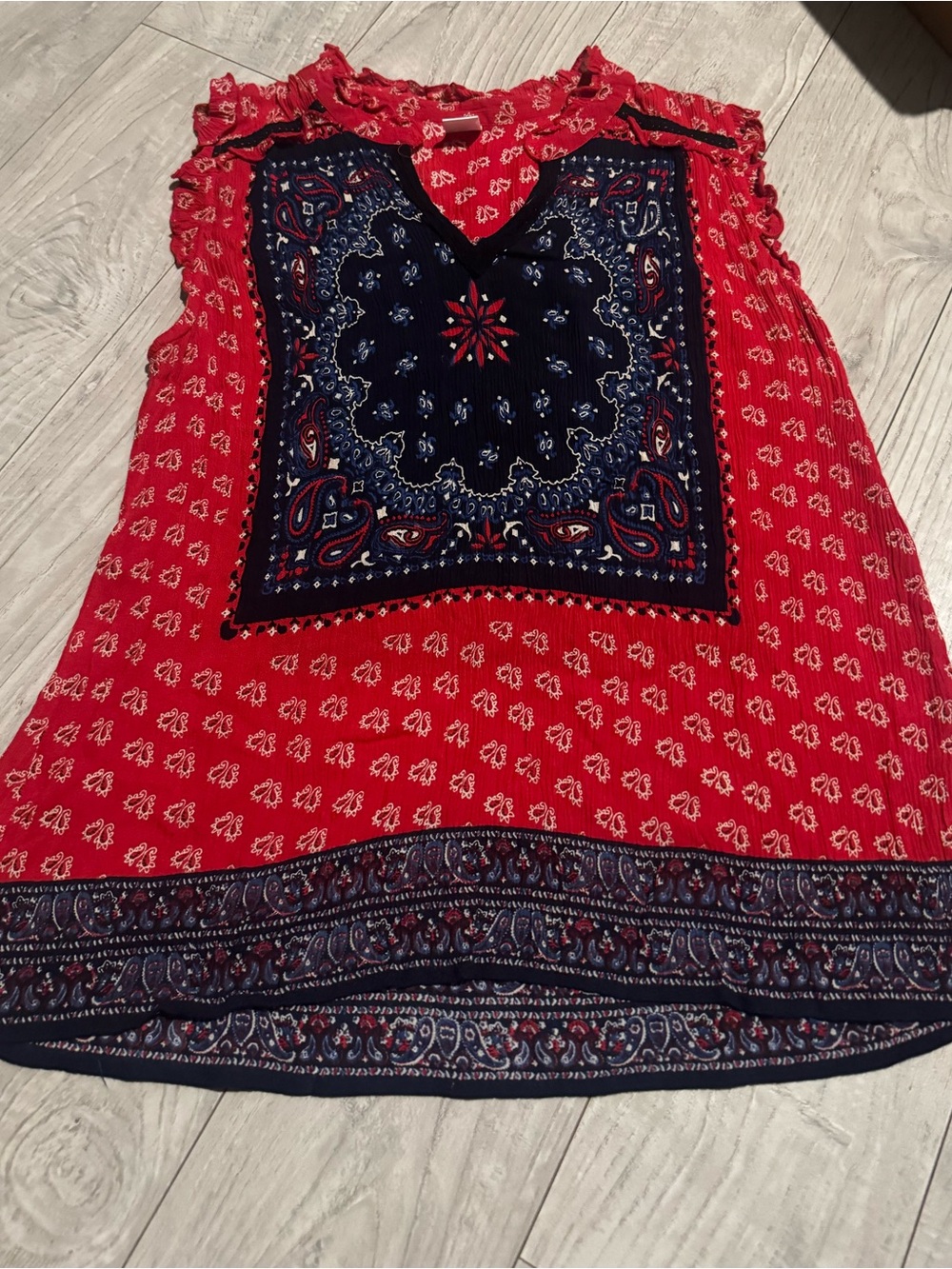 Bila Red Sleeveless Paisley Panel Sleeveless blouse top